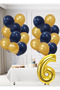 6 Year Old Yellow Navy Blue Fan Themed Birthday Set Gold Cosmic Navy Blue Balloons Gold Foil Number