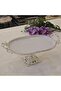Metal Framed Casting Footed Oval Porcelain Serving Plate 25X15 cm Silver