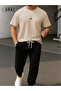 Power Fit – Oversize Beige T-Shirt & Black Pants Jogger Tracksuit Set