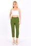 Women's Oil Green Double Pocket Tight Leg Bell Pants with Elastic Waist