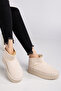 Mini Beige Suede Fur Lined Thick Sole Women's Boots - 5