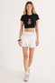 Women's Slim Fit 100% Cotton Crew Neck Printed Black Crop T-Shirt Blouse - 5