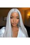 Silver Gray Front Lace Wig: Euro-American New Style, Long Straight Hair, Middle Part