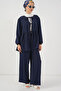 Women's Front Lace-Up Tunic Trousers Double Suit 6744 - Navy Blue