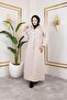 Women's Hooded Zippered Pocket Beige Quilted Long Cap - 4