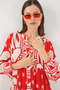 فستان حجاب طويل منقوش للنساء N.Red 1155 - 2
