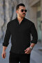 Men's Linen Look Black Loose Muslin Shirt - 3