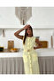 Gold Button Detailed Slit Dress Yellow - 2
