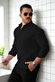Men's Linen Look Black Loose Muslin Shirt - 4