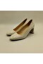 Kaila Cream Leather Thick Heeled Women's Shoes - 6
