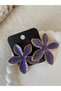 Flower Enamel Purple Gold Colored Vip Earrings - 3