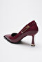 Poni Burgundy Patent Leather 9 cm Thin Heel Pointed Toe Stiletto Women's Shoes - 2