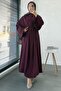 Waist Tie Bat Sleeve Dress - Burgundy - 6