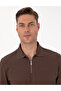Dark Brown Slim Fit Non-Curling Zippered Polo Collar Basic Pique Sweatshirt 50314046-Vr084 - 2