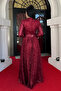 Sequin Tulle Sequin Fabric Gathered Detailed Kilos Dress - Bordo - 5