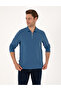 Light Navy Blue Slim Fit Non-Curling Zippered Polo Collar Basic Pique Sweatshirt 50314046-Vr059 - 3