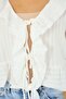Women's White Regular Fit Tie-Up Crinkle Textured Ruffled Long Sleeve Blouse , Women's Tie-Up Front Bl - 3