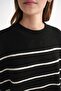 6944 Women's Loose Soft Textured Striped Knitwear Sweater Black - 6