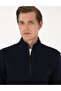 Navy Blue 3 Thread Regular Fit Zippered Stand Collar Basic Sweatshirt 50314044-Vr033 - 2