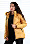 Women's Mustard Color Hooded Fur Water, Wind and Wash Resistant Quilted Coat - 4