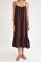4740 Women's Strap Muslin Midi Dress Brown - 6