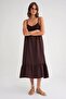 4740 Women's Strap Muslin Midi Dress Brown - 3