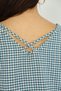 Lupinn Fashion Women's Turquoise White Plaid Pattern V-Neck Back Cross Strap Sleeveless Blouse, Women's Blouse - 2