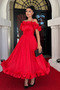 Chiffon Fabric Ruffle Detail Midi Dress - RED - 2