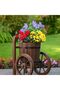 FFD Rustic Wooden Plant Pot with Two Wheels - Decorative Flower Pot for Indoor & Outdoor Use Vases