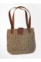 Women's Shoulder Bag Leather Strap Straw Knitted Handmade Lined Handmade Design with Inside Pocket - 2
