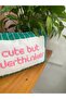Cute but Overthinker Written Pink Striped Decorative Green Suede Throw Pillow Cover - 30X50Cm - 3