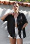 Black Shirt Collar Short Sleeve Non-Filled Washable Casual Woven Shirt 62 67