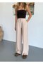 Women's Wide Leg Elastic Waist Cream Trousers - 3