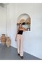 Women's Wide Leg Elastic Waist Cream Trousers - 6
