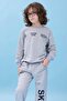Boy's Crew Neck Printed Seasonal Top and Bottom Set - Gray - 7