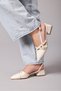 Women’s Cream Patent Leather Backless Mary Janes Everyday Pointed Toe Ballet Flats Buckle Detail Short-Heeled Shoes - 2
