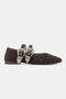 Women's Brown Suede Khaki Natural Leather 35-41 Number Buckle Band Leopard Patterned Ballet Flat - 5