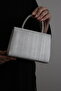 Women's Silver Silvery Striped Evening Bag - Evening Bag with Crystal Stone Buckle - 2