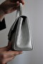 Women's Silver Silvery Striped Evening Bag - Evening Bag with Crystal Stone Buckle - 3