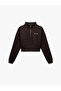 Cotton Half Zipper Hooded Brown Women's Sweatshirt 6Wal10201Ik - 3