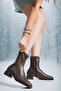 Frosty Low Heeled Tpu Sole Bitter Brown Blunt Toe Side Zipper Stretch Boots - 2