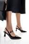 Women's Pearl Stone Pointed Toe Black Patent Leather 6 cm Heels New Classic Shoes - 2