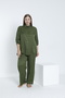 Women's Woven Viscose Fabric Shirt Collar Bottom - Top Set / Khaki 33606