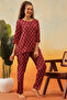 Floral Print Kurta Top & Pyjama Set in Maroon - Rayon - 3