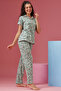 Floral Print Button-Down Shirt & Pyjama Set in Light Green - 100% Cotton - 3