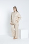 Women's Woven Viscose Fabric Shirt Collar Bottom - Top Set / Beige 33608 - 6