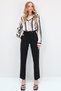 Women's Dark Black Double Pocketed Slim Waist Belted Straight Fit Trousers Alc-X8177 - 2