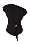 Siyah Kayık Yaka Fitted Toka Detaylı Dokuma Bluz TWOAW26BZ00058 - 5