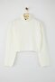 Wardrobe Essentials Ekru Geniş Kalıp Yumuşak Dokulu Crop/Kısa Triko Kazak TWOAW26KZ00113 - 5