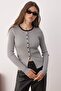 Gri Fitted/Vücuda Oturan Renk Bloklu Triko Hırka TWOAW26HI00170